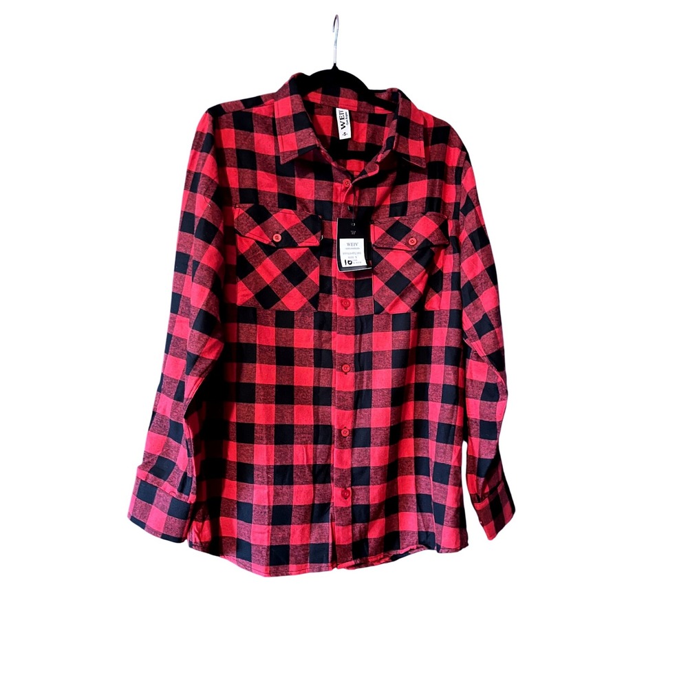 WEIV Los Angeles Red‎ and Black Buffalo Plaid Flannel Shirt Small Womens NWT